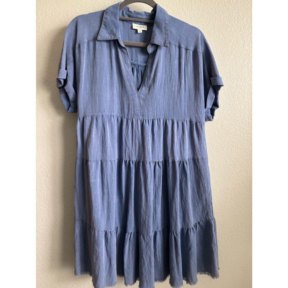 Umgee Light Blue Tiered Mini Dress